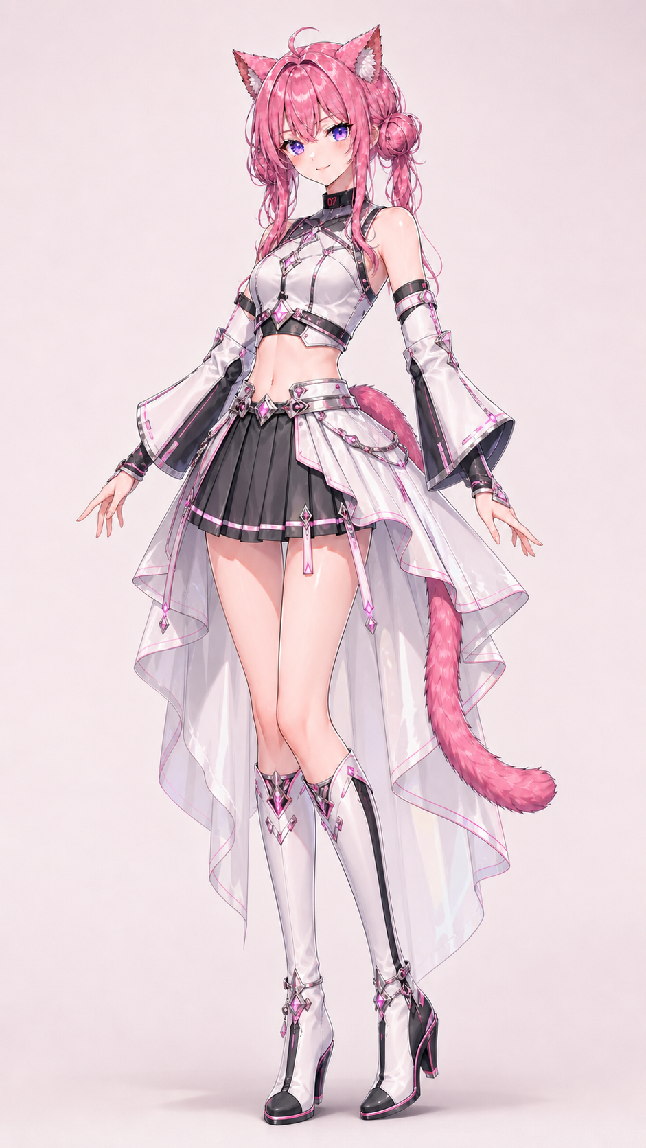 HIKARI-07 in a pearl-white and graphite stage outfit