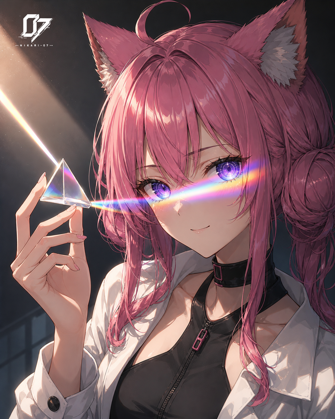 HIKARI-07 catching prism light between her fingers